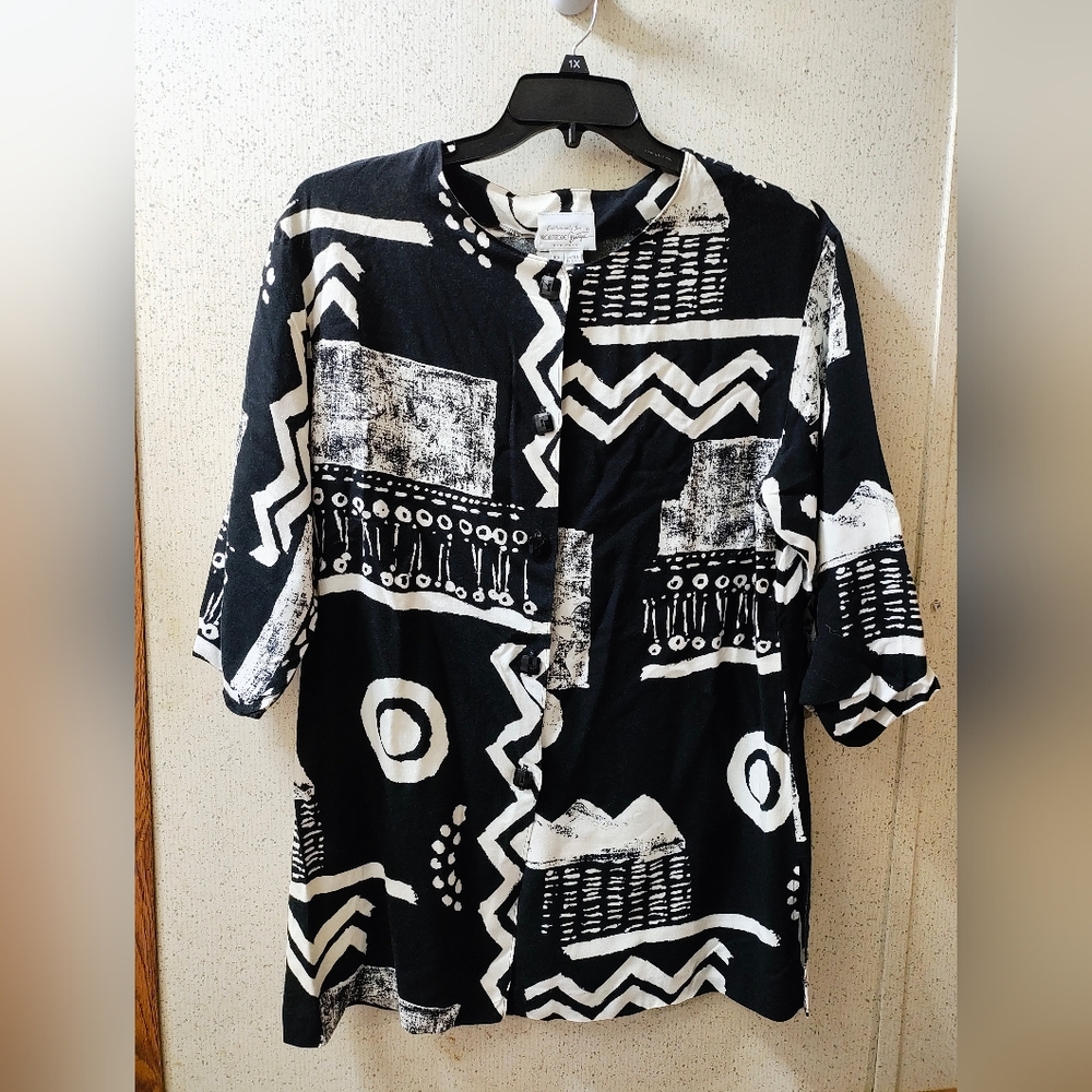 Vintage Brownstone Boutique Geometric Blouse Women's 12 Aztec Made In USA Clean